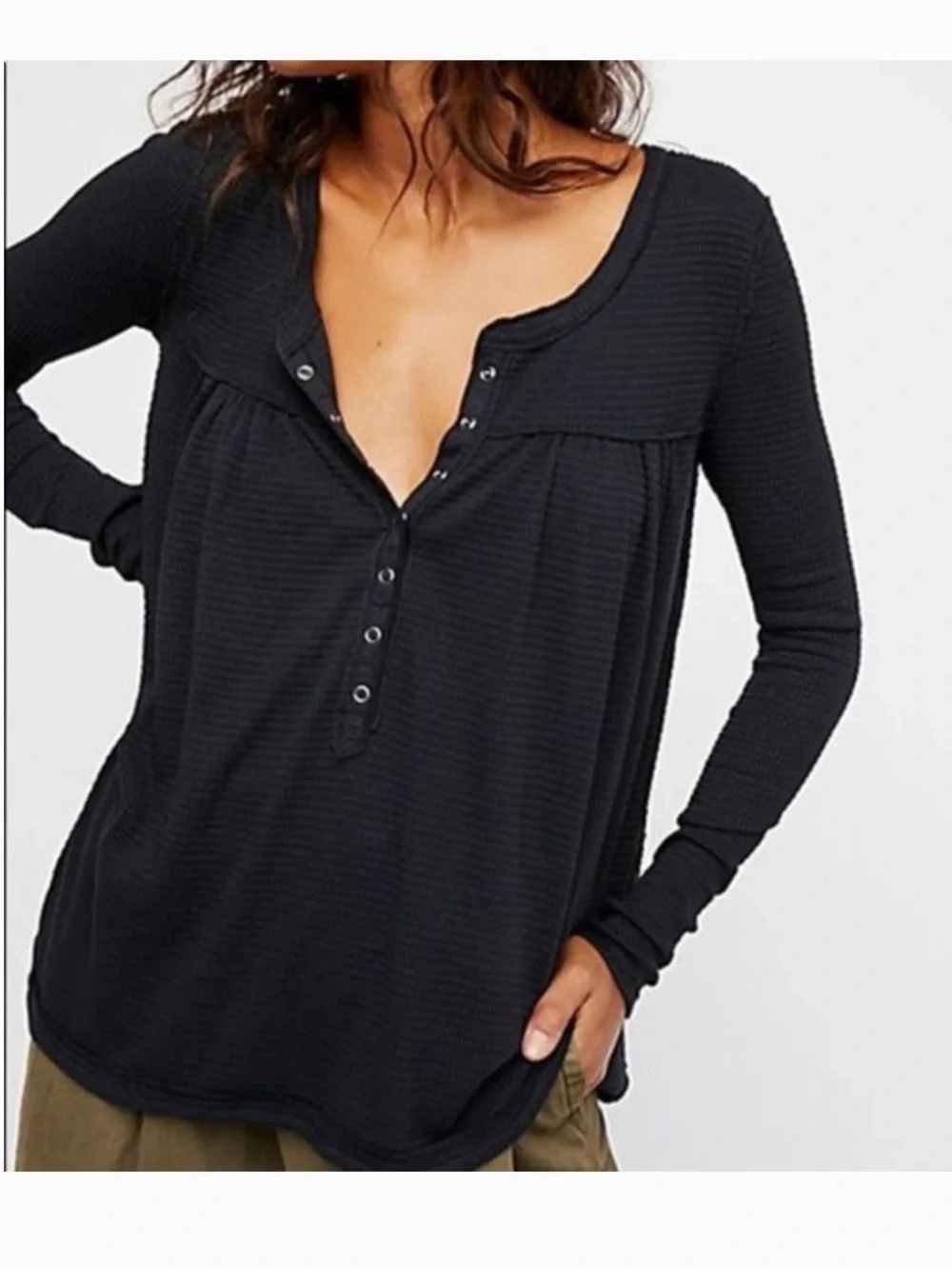 Free People We The Free Kai Henley Thermal Top – Black